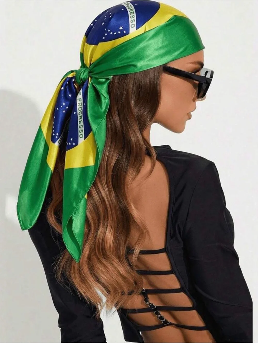 Green & Yellow Satin Headscarf - Brazilian Flag Inspired